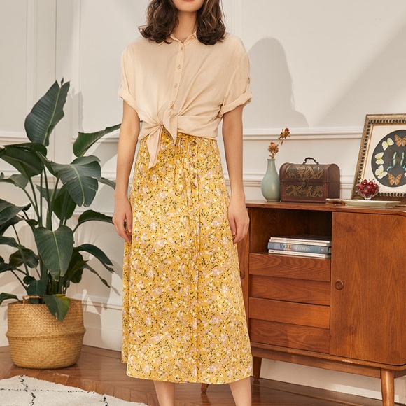 Simple Retro Dresses & Skirts - MOVING SALE! Rouje-like yellow wrap skirt, like-new
